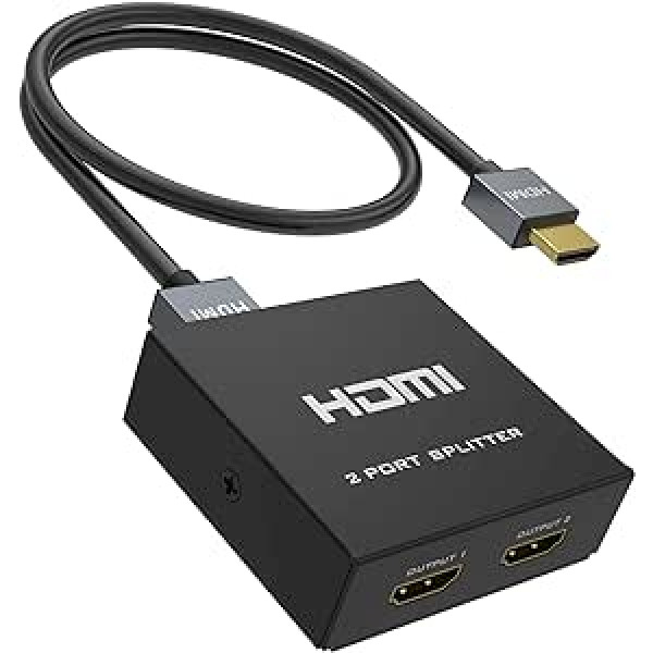 4K HDMI sadalītājs 1 in 2 Out + 4K HDMI kabelis, Yinker HDMI sadalītāja HDMI adapteris 2 ekrāniem 4K @ 30 Hz Tikai dublikāta sadalītāja 2 ports Xbox360 PS4 PS3 Roku