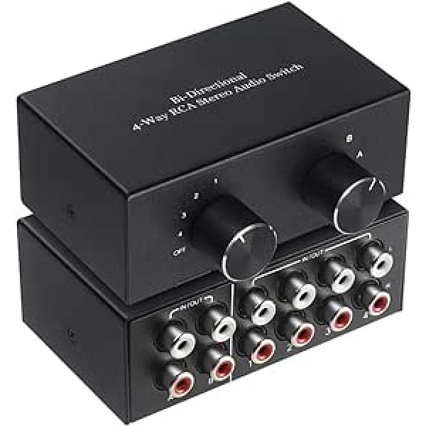 Audio slēdzis, audio slēdzis, audio slēdža ligzda, R/L stereo slēdzis kreisais/labais kanāls Audio slēdzis 4 in 2 Out/2 in 4 Out Divvirzienu RCA pastiprinātājs fono austiņu skaļruņiem