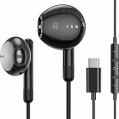 Paredzēts USB C in-ear austiņām ar kabeli, In-Ear USB C austiņu kabeli, USB C tipa austiņām ar mikrofonu un skaļuma regulēšanu priekš Huawei, One Plus, Google, Samsung, Xiaomi, vieglām austiņām ar USB C austiņām