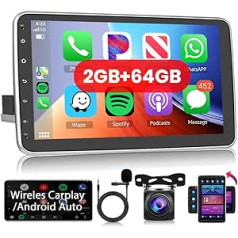 Hodozzy 1 DIN ekrāns 2G 64G Android automašīnas radio bezvadu Carplay Android automašīnas radio 10,1 collas vertikāli pagriezts skārienekrāna automašīnas radio ar GPS navigāciju WiFi 1 DIN Bluetooth FM/RDS radio atpakaļgaitas kamera