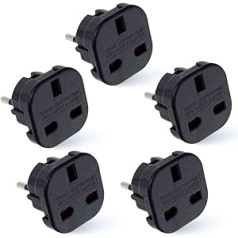 Travel Adapter, Apvienotās Karalistes–Euro Plug Adapter (Euro Type C, E, F) ES spraudnis ceļošanai uz Itāliju, Kaboverdi, Poliju, Spāniju, Turciju, Grieķiju, Bulgāriju un citām valstīm, 5 pack (melns)