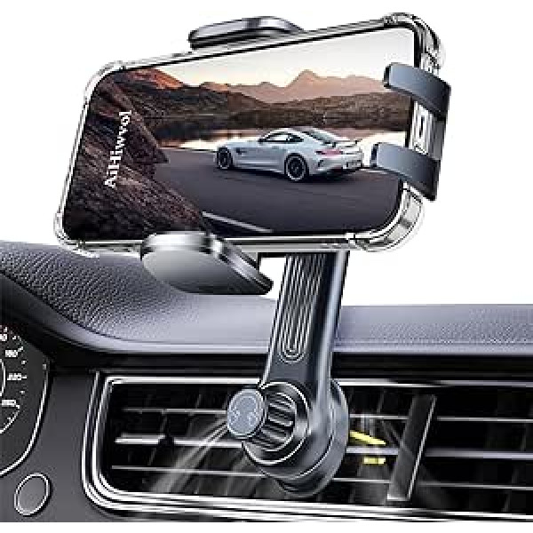 AiHiwvol Mobile Phone Holder for Car [Longer Steel Hooks] Air Vent Car Phone Holder Universal Extension Arm Mobile Phone Holder Car Air Vent Hands-Free Clamp [Thick Case Friendly]