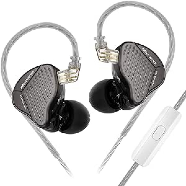 LINSOUL KZ PR1 13,2 mm plakanās diafragmas draivera HiFi auss monitori IEM ar noņemamu 2-pin OFC sudrabotu kabeļa mikrofonu Audiophile Studio mūziķim (melns, ar mikrofonu)