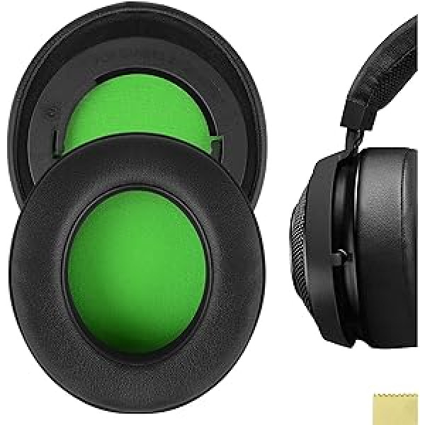 Geekria QuickFit Protein Leather rezerves ausu spilventiņi Razer Kraken Pro V2, 7.1 V2, 7.1 Chroma V2, Kraken Pro V2 Pewdiepie/Stormtrooper Edition austiņu ausu spilventiņi, ausu uzgaļi (melni/zaļi)