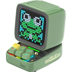 Divoom Ditoo daudzfunkcionāls Pixel Art LED Bluetooth skaļrunis, 256 programmējams LED panelis ar ballīšu apgaismojumu, viedais digitālais galda pulkstenis, spēļu mūzikas kastes atbalsts, TF karte un radio, zaļš