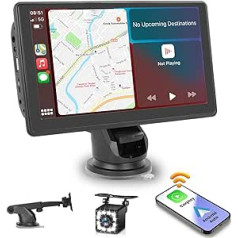 Hikity 7Zoll Tragbares Autoradio ar bezvadu Carplay Android Auto Car Play automātisko displeju un Bluetooth Freisprecheinrichtung FM raidītājs Lautsprecher AUX USB TF spoguļa saite Rückfahrkamera (7V-32V)