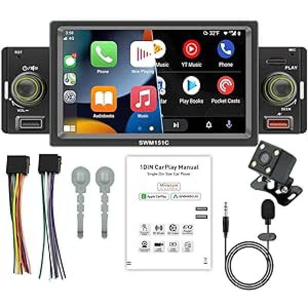 WEĪPAŠI Savietojams ar Apple CarPlay Android automašīnas radio stereo Bluetooth 5 collu skārienekrāns ar radio FM Mirror Link USB TF automašīnas MP5 atskaņotājs ar atpakaļskata kameru 4 gaismas diodes un mikrofons