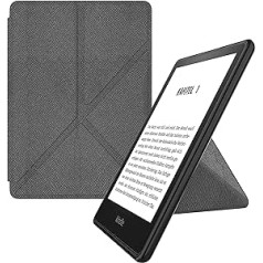 MyGadget Origami Case for Amazon Kindle Paperwhite 11th Generation (from 2021 - 6.8 Inch) - Faux Leather - Auto Sleep/Wake Function - Flip Case in Grey