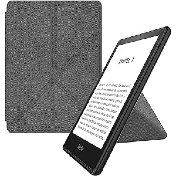 MyGadget Origami futrālis Amazon Kindle Paperwhite 11. paaudzei (no 2021. gada — 6,8 collas) - Mākslīgā āda - Automātiskā miega/pamošanās funkcija - Pārvelkams futrālis pelēkā krāsā