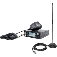 CB-Funk PNI Escort HP 9700 USB un CB antena PNI Extra 40 ar magnētisko bāzi, 12 V / 24 V barošanas avotu, cigarešu piesmēķētāja spraudni.