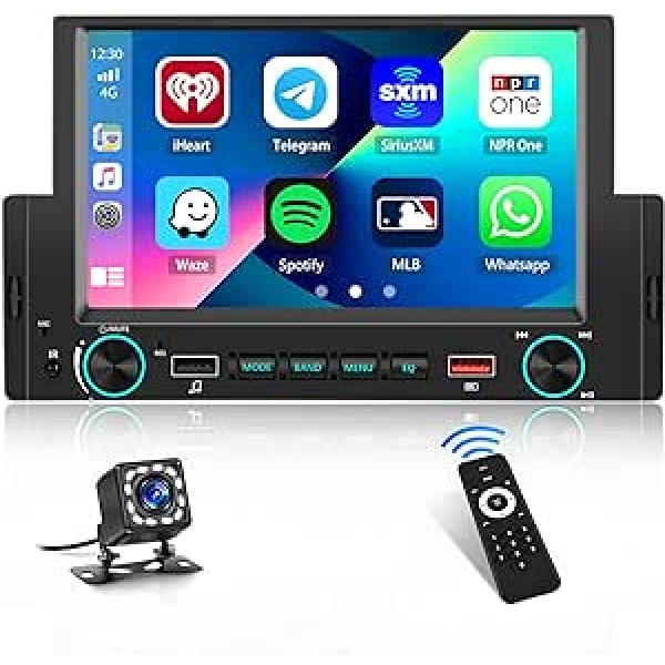 Hikity 6,2 collu automašīnas radio Carplay 1DIN automašīnas radio Bluetooth ar ekrānu Android automašīnas skārienekrāna automašīnas radio ar atpakaļgaitas kameru USB AUX SWC FM radio spoguļa saite