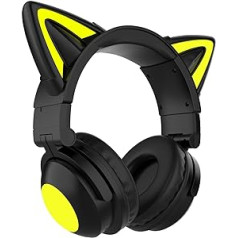 Tongdejing Cute Cat bezvadu austiņas ar LED apgaismojumu Fashion Bluetooth 5.0 Over Ear austiņas ar zemu trokšņa līmeni ar mikrofonu (melns)