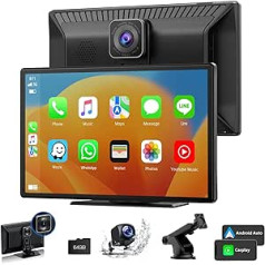 VOLAM Carplay with 2.5K Dashcam Car Front Rear, 1080P Reversing Camera, Wireless Apple Carplay Android Car Display, 9 Inch Car Touch Screen Drive Play with Mirror Link, GPS, Loop Recording, 64G SD