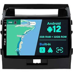 BXLIYER Android 12 IPS automašīnas radio, kas paredzēts Toyota Land Cruiser 200 (2007-2015) - Iebūvēta CarPlay Android automašīna - Bezmaksas atpakaļgaitas kamera - 2G + 32G - 10,1 collas 2 DIN - DAB stūres vadība Fast Boot WiFi