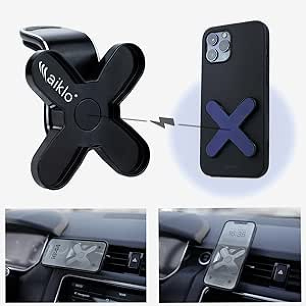 AIKLO Magnetic Car Mount + Universal Grip Blue One Hand Horizontal / Vertical Positioning | Strong Magnet Holds Phone Stable | Easy to Install Clip on Air Vent