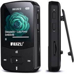 MP3 grotuvas Bluetooth 5.0 Sportinis muzikos grotuvas su klipu su 1,5 colio TFT spalvotu ekranu, 8 GB Palaiko iki 128 GB SD kortelę, su nepriklausomu garsumo mygtuku, FM radijas, žingsniamatis (pilkas, 8 GB)