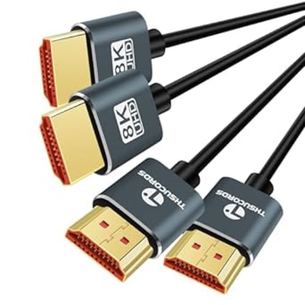 Thsucords Ultra Thin 8K 4K HDMI Cable 1 m Pack of 2 Slim Flexible Soft High Speed HDMI 2.1 Support 4K@120Hz 8K@60Hz 48Gbps Compatible with Roku TV/HDTV/PS5/Blu-ray