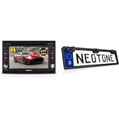 NEOTONE NDX-300W | Navigācija ar Eiropas kartēm | Universāls 2DIN auto radio | 6,2 collas | 16 GB microSD, ieskaitot un NTK-200P universālo atpakaļgaitas kameru numura zīmes turētājā ar 2 parkošanās sensoriem