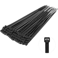 100 pack melnas kabeļu saites Lieljaudas 300 mm x 7,6 mm atkārtoti lietojamas, pašbloķējošas neilona kabeļu saites mājām, birojam, garāžām, darbnīcām un DIY