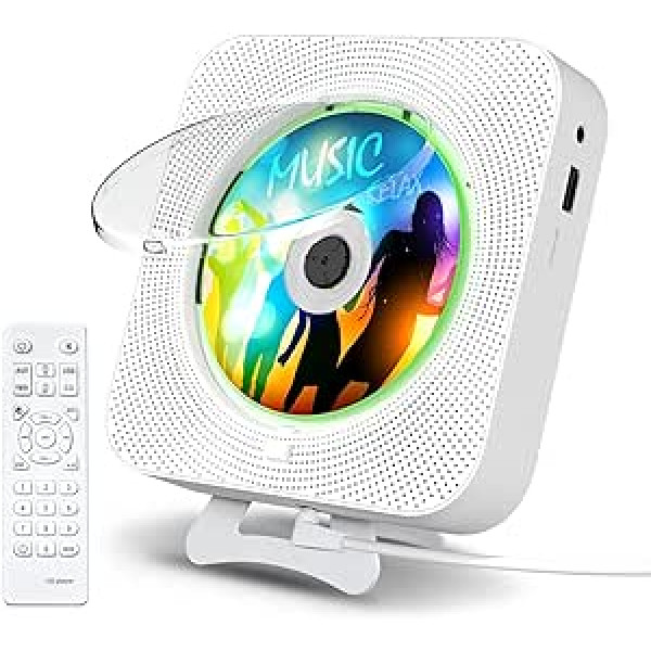 KOVCDVI CD Player with Background Lights Bluetooth Speaker CD Player for Wall Mounting with FM Radio USB Playback TF Card Playback AUX Playback LCD Screen Remote Control Dust Cover