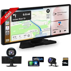 Hikity Tragbares Autoradio ar Wireless Carplay Android Auto 11.3 Zoll 4K Apple Car Play Tragbar monitora displeja radio ar priekšējo kameru Bluetooth FM spoguli LinkRückfahrkamera+64G karte