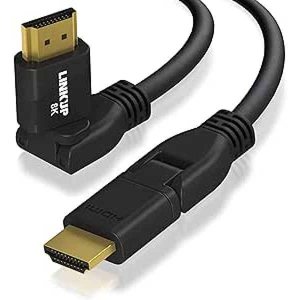 LINKUP — 8K īpaši liela ātruma HDMI 2.1 kabelis 360° grozāmā leņķa savienotājs | DSC HDR UHD digitālais video kabelis - izturīgs 28AWG 48GB/s | 10K 4K 1080 | Savietojams ar Apple Xbox PS5 Samsung -3m