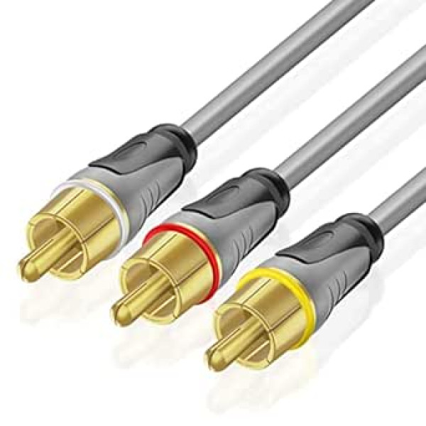 TNP RCA AV Cable, 3 RCA Cable, 7.5 m, Video Audio RCA Cable, Composite 3X RCA to 3X RCA Male for Stereo Amplifier, Home Cinema, TV, DVD/Blu-Ray Player, Hi-Fi Systems