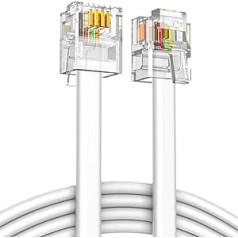 Savienojams RJ11 tālruņa pagarinājuma kabelis, ADSL tālruņa spraudnis ātrgaitas interneta platjoslas pieslēgumam maršrutētājam un modema uz RJ11 tālruni plakanais kabelis fiksētā modema piederumiem (20 M)