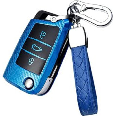 HIBEYO Smart automašīnas atslēgas futrālis priekš VW Golf 7 MK4 MK6 Polo Jetta Skoda Karoq Superb Seat Ibiza Leon tālvadības pults vāciņš aizsargapvalks Atslēgu kārba Key Fob TPU Blue