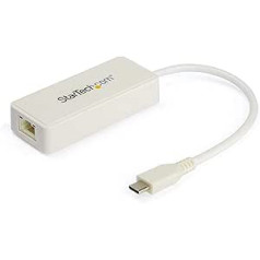 StarTech.com USB-C to Gigabit Ethernet Adapter with USB-A Port - 1Gbps NIC USB 3.0/USB 3.1 Type-C Network Adapter - USB-C/TB3 Compatible 1GbE NIC - Windows, MacOS, Chromebook - White (US1GC301AUW)