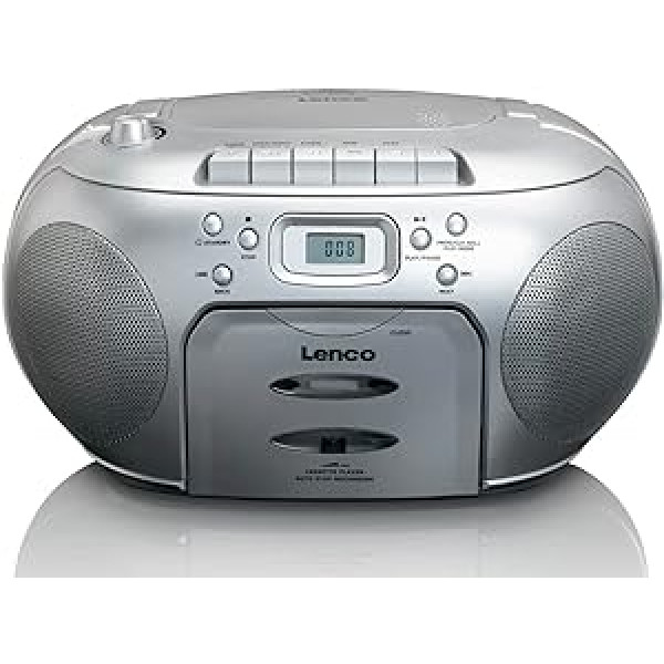 Lenco SCD-42 pārnēsājams FM radio ar augšējo ielādi CD atskaņotāju un kasešu bloku, LCD displeju, atkārtošanas funkciju, automātisko apturēšanu, austiņu ligzdu, sudraba krāsā