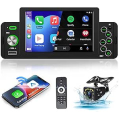 Hodozzy 1 DIN bezvadu Carplay automašīnas radio Bluetooth ar Android Car 5 collu skārienekrāna automašīnas radio 1 DIN ar ekrānu ar spoguļa saiti/USB/FM/SWC + atpakaļgaitas kameru