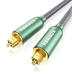 RAWAUX 5 m Optical Cable with 24K Gold-Plated Connectors Digital Optical Audio Cable Nylon Braided Digital Audio SPDIF Cable to Toslink Cable for Soundbar, TV, Home Cinema, PS4, DVD