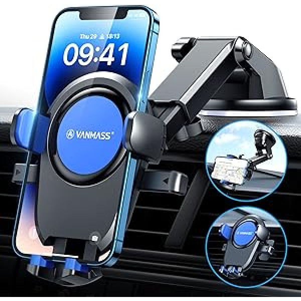 VANMASS Mobile Phone Holder Car, Upgrade One-Click Automatic Clamping, 4-in-1 Mobile Phone Holder, Car Ventilation and Suction Cup, Sky Blue, Mobile Phone Holder for All Mobile Phones such as iPhone