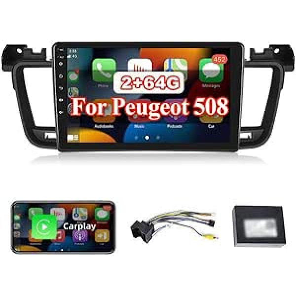 2 + 64 GB: Hodozzy Carplay Android automašīnas radio, kas paredzēts Peugeot 508 2012-2016,9 collu skārienjutīgajam automašīnas radio Bluetooth brīvroku komplektam ar Android Car/GPS/WiFi/FM/RDS/HiFi/USB+Canbus