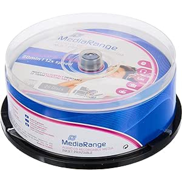 „MediaRange“ garso muzikos kompaktinis diskas R 700 MB, 80 minučių baltas rašalinis spausdinimas – 25 diskai