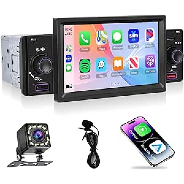 Podofo Carplay 1 Din Car Radio Stereo Android Car 5 collu skārienekrāns Bluetooth 5.1/Mirror Link Adjuvant SD/2 USB/FM/EQ/SWC ar atpakaļgaitas kameru