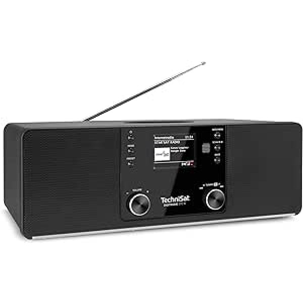 TechniSat DIGITRADIO 370 IR interneta radio ar bezvadu uzlādi (DAB+, FM, WLAN, Bluetooth audio straumēšana, krāsains displejs, USB, AUX ieeja, austiņu ligzda, modinātājs, 10 vati, lietotne/tālvadības pults) melns