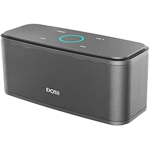 DOSS Bluetooth Lautsprecher, SoundBox Musikbox Bluetooth ar Dualen Bass-Treibern, 20H spielzeit, Touch Control, IPX5 Wasserdicht, Bluetooth Box für Handy, zuhause, Garten, Reise - Grau