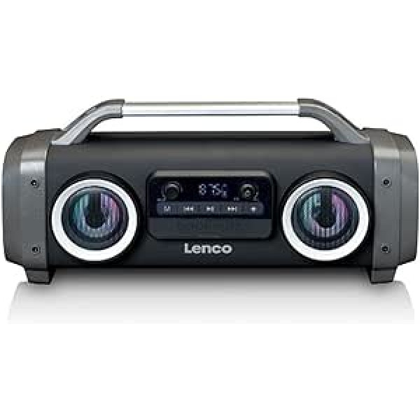 Lenco Boombox - IPX4 ūdensizturīgs Bluetooth 5.0 Boombox - integrēts 4400 mAh akumulators - 25 vatu RMS - FM radio uztvērējs - Gaismas efekti - Ekvalaizers - Bezvadu mūzikas straumēšana - Melns SPR-100BK