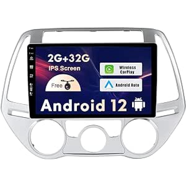 SXAUTO Android 12 IPS automašīnas radio, kas piemērots Hyundai I20 (2012-2014) - Iebūvēts Carplay/Android Car - Bezmaksas atpakaļgaitas kamera - 2G + 32G - Stūres vadība DAB Fast-Boot WiFi DSP 4G BT - 2 DIN 9