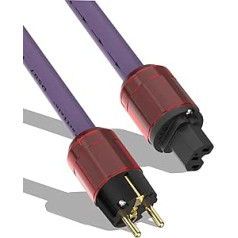 YuanYong Audiophile garso maitinimo kabelis HiFi maitinimo kabelis 12AWG 7N OCC 24K paauksuotas 2 skylių kištukas ir IEC320-C15 125V/15A lizdas, skirtas garsiakalbiams, stiprintuvams, žemųjų dažnių garsiakalbiui, namų kinui (1,5 M/4,9 Ft)