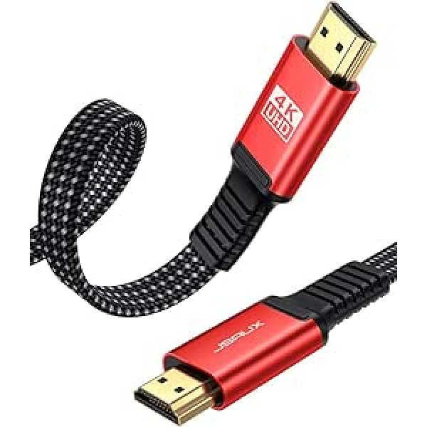 JSAUX 4K HDMI kabelis 7,5 m [4K @ 60 Hz, HDMI 2.0, 18 Gbps] 4K plakans HDMI 2.0 kabelis, liela ātruma 5 m HDMI neilona pīts kabeļa atbalsts 4K 3D HDR UHD 2160p 1080p Ethernet ARC PS3/4 televizors sarkans