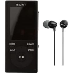 Sony NW-E394 Walkman, 8 GB (fotoattēlu glabāšana, FM radio funkcija), melnas un MDR-EX15LPB ausīs ievietojamas austiņas, melnas