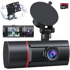 LIDOFIGO Dash Cam automašīnas priekšpuse aizmugurē un iekštelpās ar SD karti, 1080P automašīnas kamera 2 collu LCD IPS infrasarkanais griezums nakts redzamības režīmā, stāvvietas uzraudzība, WDR, cilpas ierakstīšana, super kondensatora pa