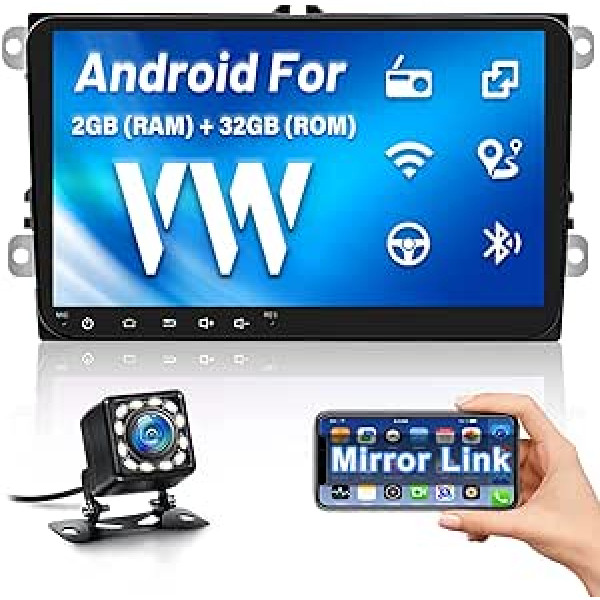 (2 + 32 GB) 9 collu skārienekrāna Android automašīnas radio ar satelīta navigācijas ierīci VW Golf 5 Golf 6 T5, Hikity Double DIN automašīnas radio Bluetooth ar ekrānu, Mirrorlink, GPS, USB, FM, RDS, SWC, WiFi, Canbus, atpakaļgaita