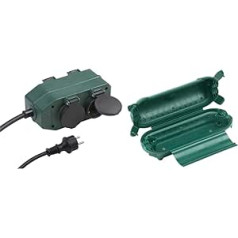 Meister Socket Block 4-way - 2 m Cable 7430940 & Seifs pagarinātāja kabelim - IP44 aizsardzība pret šļakatām - Kabeļiem līdz 9 mm biezumam - aizsardzība pret mitrumu un netīrumiem ārā / 7436090