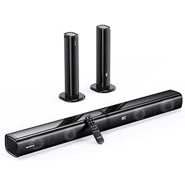 MEVOSTO 2.2 kanālu Soundbar 2 vienā televizorā atdalāms 80 W iebūvēts dubultais zemfrekvences skaļrunis ar ARC/Optical/AUX/BT 5.0 Bass/Treble regulējamu pie sienas stiprināmu telpiskās skaņas mājas kinozāles sistēmu 31