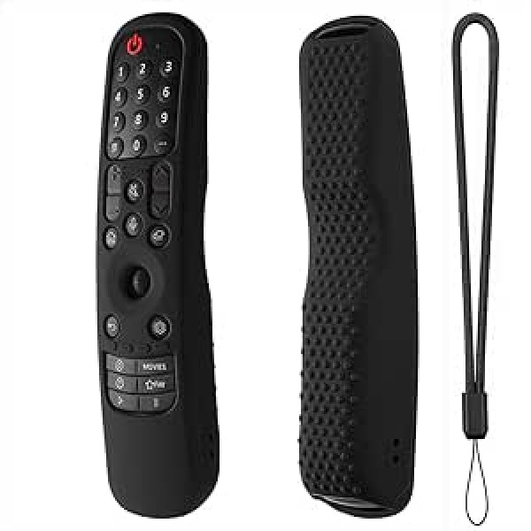 Black Silicone Case for LG Magic TV Remote AN-MR21GA AN-MR21GC 2021 / LG AN-MR22GA MR22GN 2022 Anti-slip Shockproof Silicone Case with Lanyard