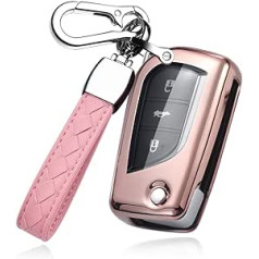 HIBEYO Flip Key Car Key Case Der Toyota Key Case Cover Silikona aizsargmaciņa tālvadības pultij priekš Toyota Corolla RAV4 CH-R Yaris Atslēgu piekariņa piederumi Rozā